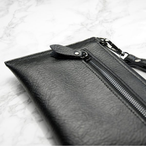 Personalised Black Leather Clutch Bag – Your Message