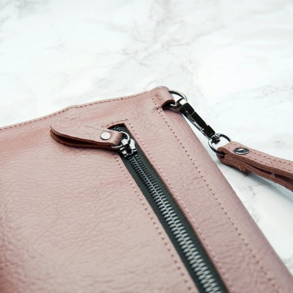 Personalised Nude Pink Leather Clutch Bag – Your Message