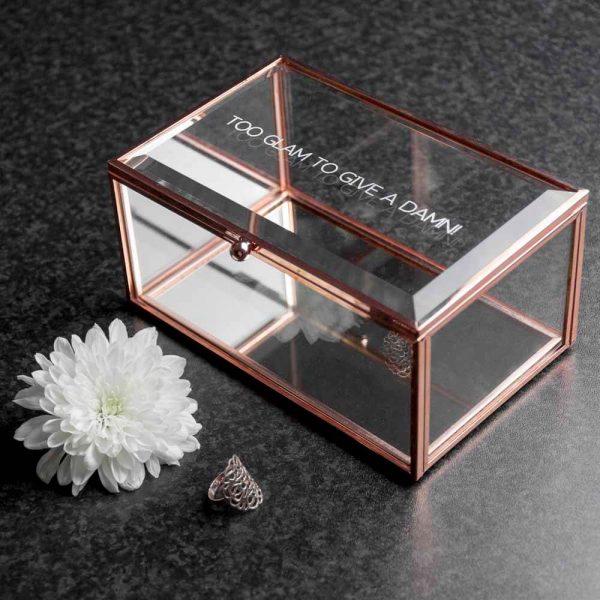 Personalised Rose Gold Glass Jewellery Box – Your Message