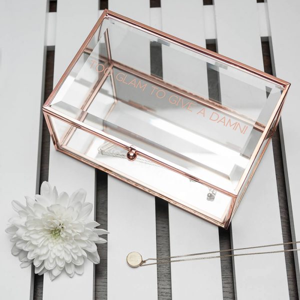 Personalised Rose Gold Glass Jewellery Box – Your Message