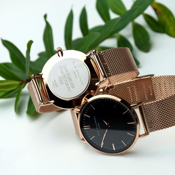 Personalised Ladies Rose Gold Metal Watch – Your Message