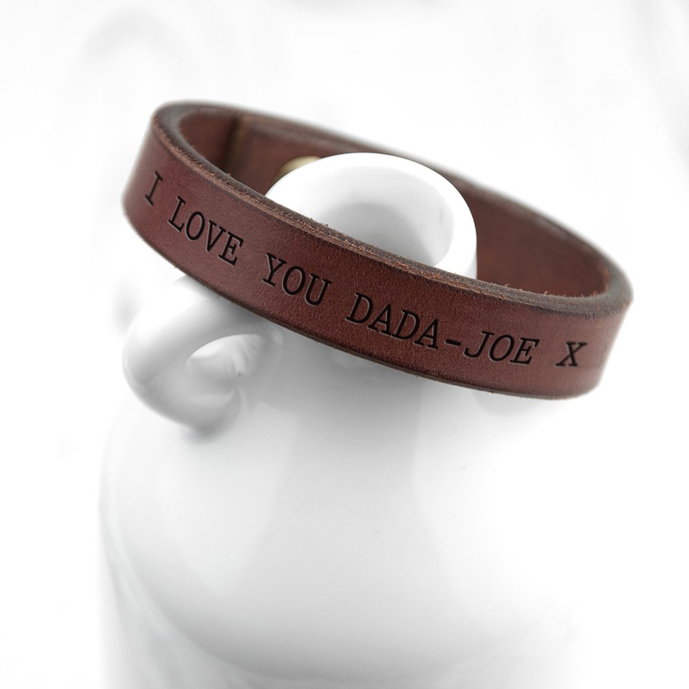 Personalised Mens Brown Leather Bracelet – Your Message