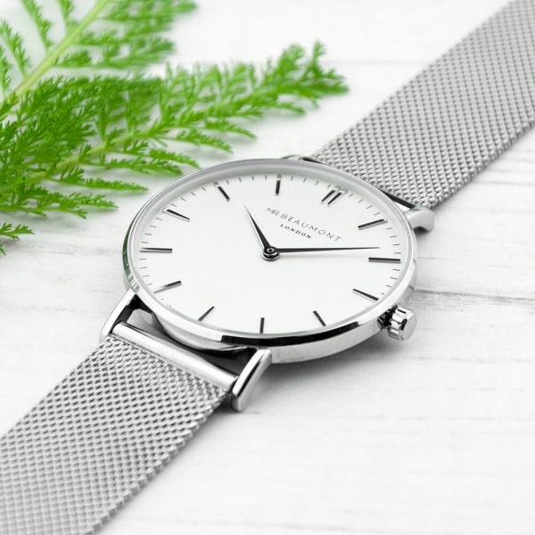 Personalised Mens Metallic Silver Watch – Your Message