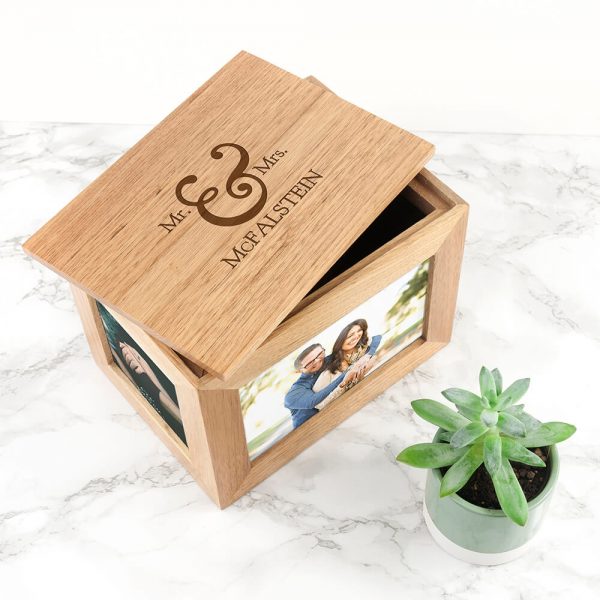 Personalised Oak Photo Keepsake Box – Mr & Mrs (Medium)