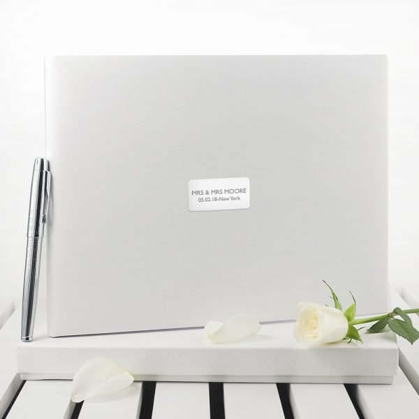 Personalised White Leather Wedding Guest Book (Embossed)