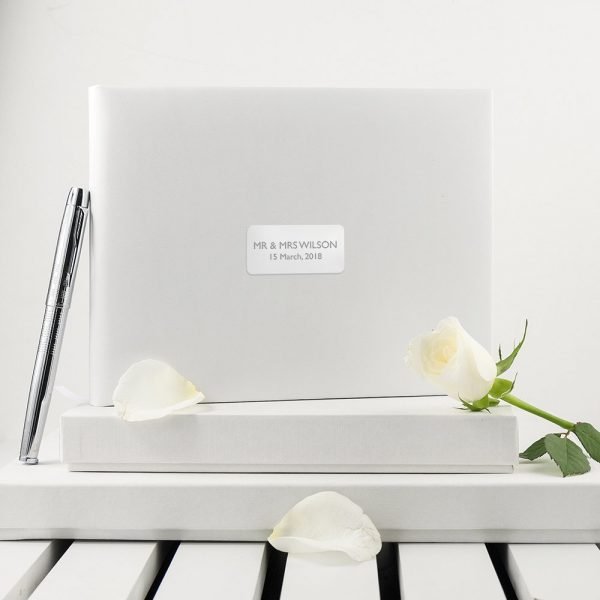 Personalised White Leather Wedding Guest Book (Embossed)