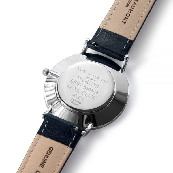 Personalised Ladies Navy Leather Watch – Your Message