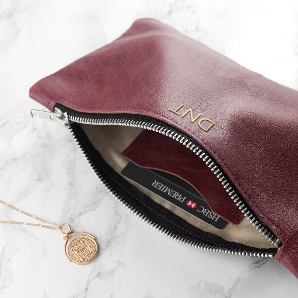 Personalised Burgundy Leather Clutch Bag – Initials