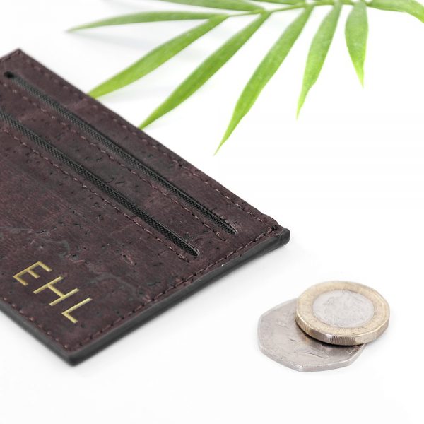 Personalised Natural VEGAN Leather Cork Card Holder – Dark Brown