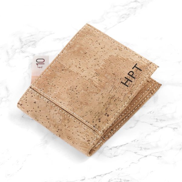 Personalised Natural VEGAN Leather Cork Wallet – Creamy Brown