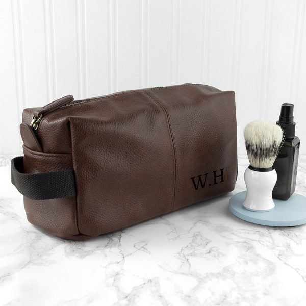 Personalised Vintage Wash Bag (Brown)