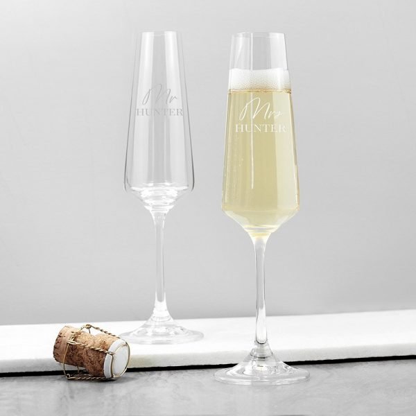 Personalised set of 2 Gold Champagne Glasses – Mr & Mrs