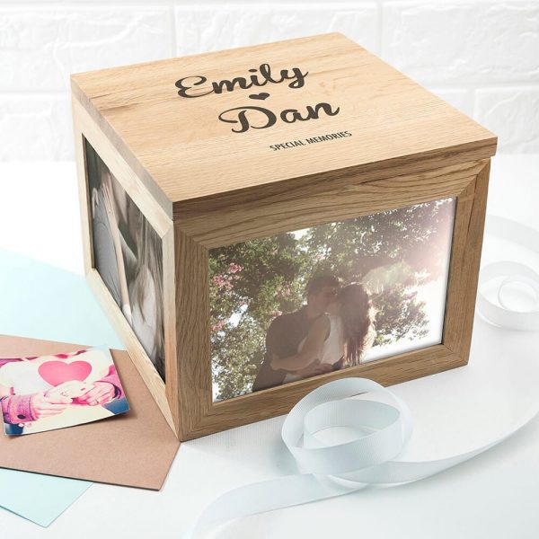Personalised Oak Photo Keepsake Box – Couples Names (Large)