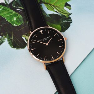 Personalised Ladies Black Leather Watch – Your Message