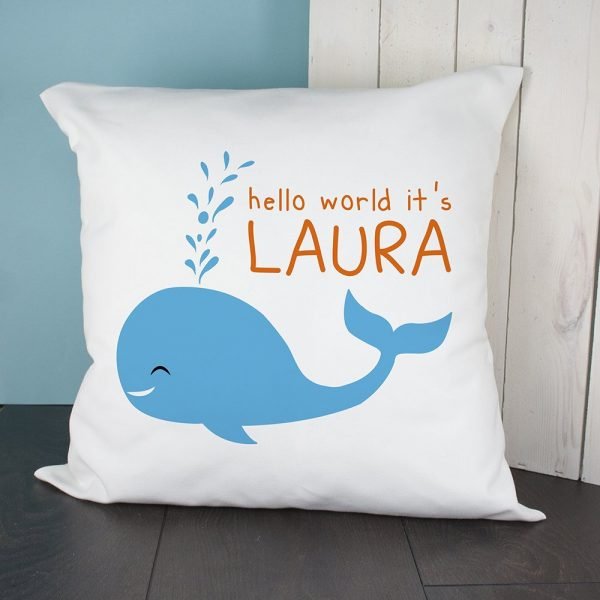 Personalised Cushion Cover – Hello World Whale