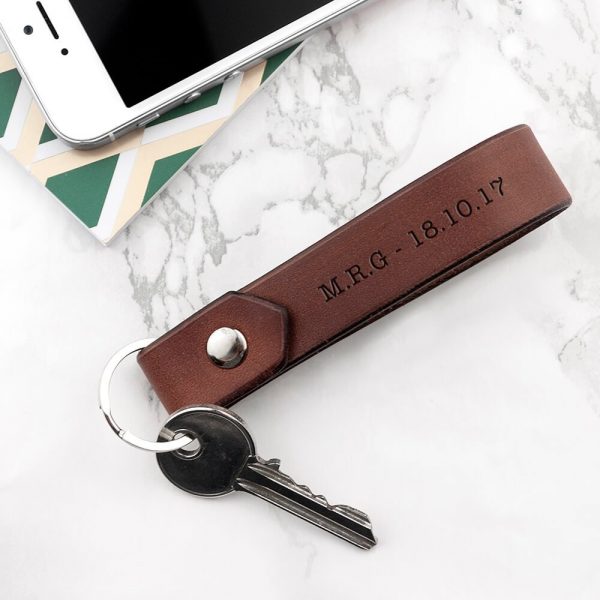 Personalised Brown Leather Key Ring – Your Message