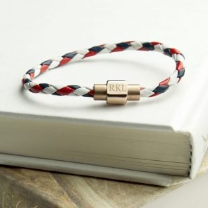 Personalised Mens Dual Leather Woven Bracelet – Initials & Message