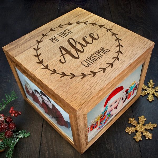 Personalised Oak Photo Keepsake Box – My First Christmas