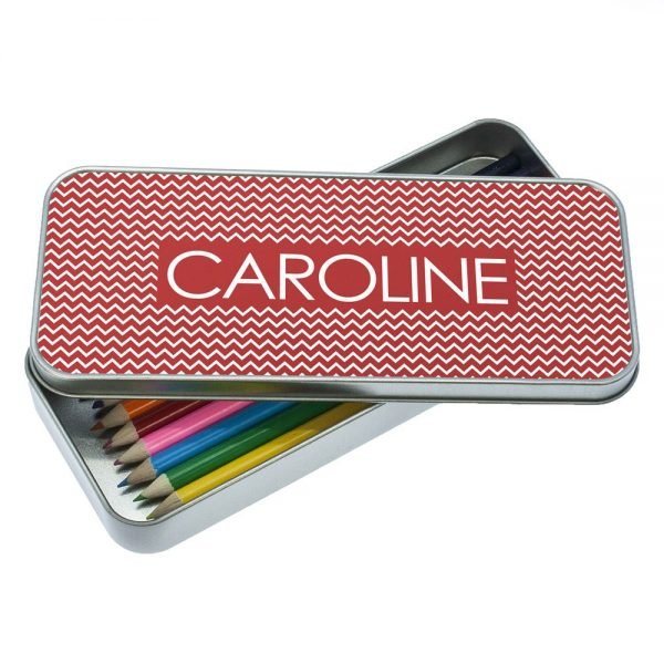 Personalised Red Chevron Pencil Case