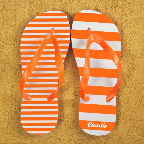 Personalised Adults Flip Flops (Orange) – Striped