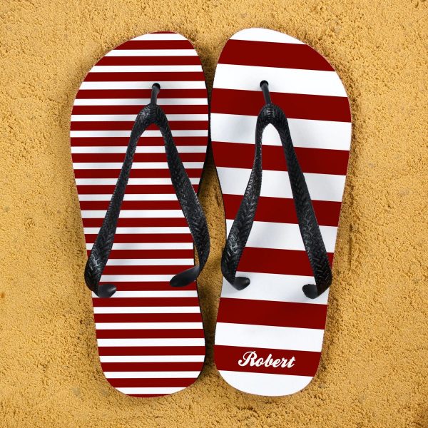 Personalised Adults Flip Flops (Red) – Striped