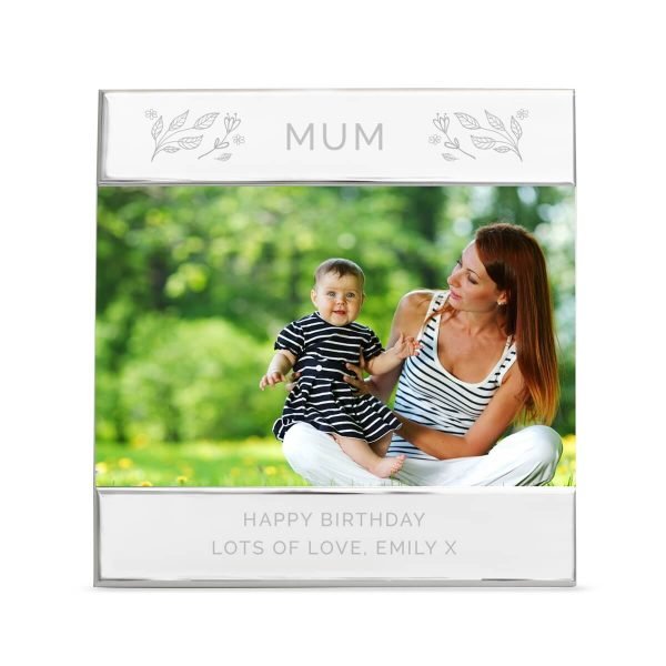 Personalised Silver Floral Square 6×4 Landscape Photo Frame