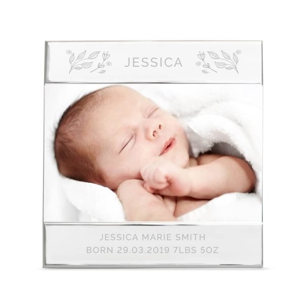 Personalised Silver Floral Square 6×4 Landscape Photo Frame