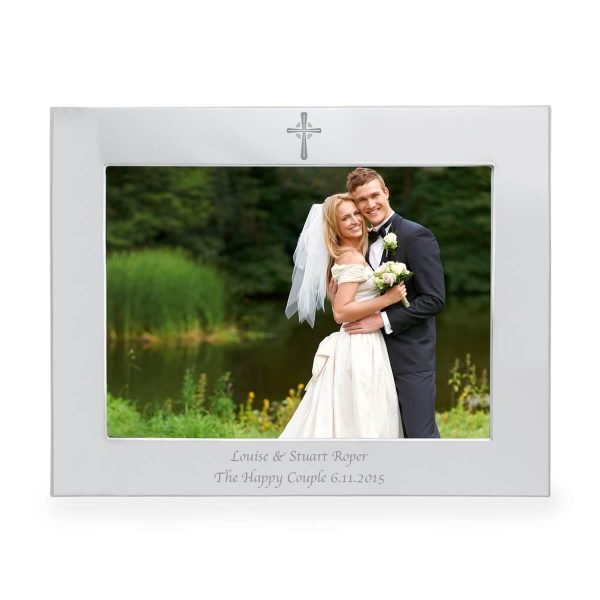 Personalised Silver 7×5 Landscape Cross Photo Frame