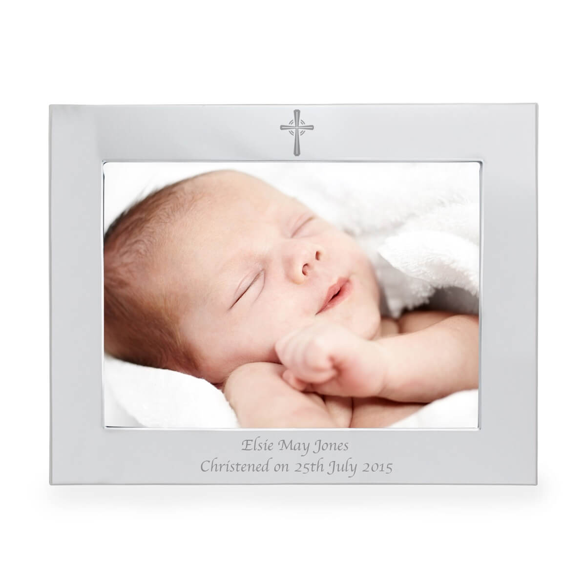 Personalised Silver 7×5 Landscape Cross Photo Frame