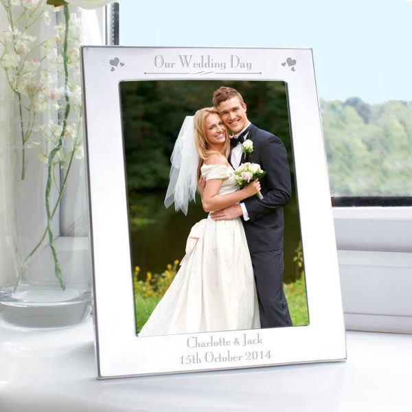 Personalised Silver 5×7 Decorative Our Wedding Day Photo Frame
