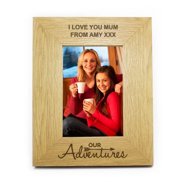 Personalised Our Adventures 6×4 Oak Finish Photo Frame