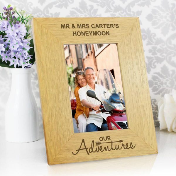 Personalised Our Adventures 6×4 Oak Finish Photo Frame