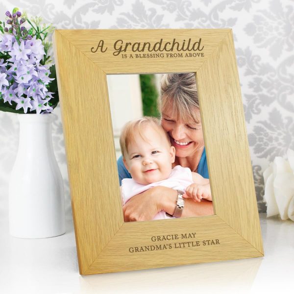 Personalised “”A Grandchild Is A Blessing”” 6×4 Oak Finish Photo Frame