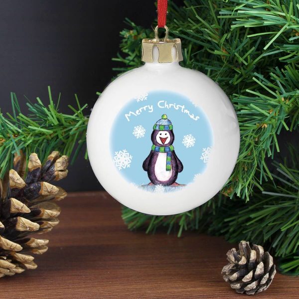 Personalised Snow Scene Penguin Bauble