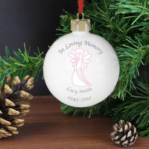 Personalised Name & Date Feather Glass Bauble