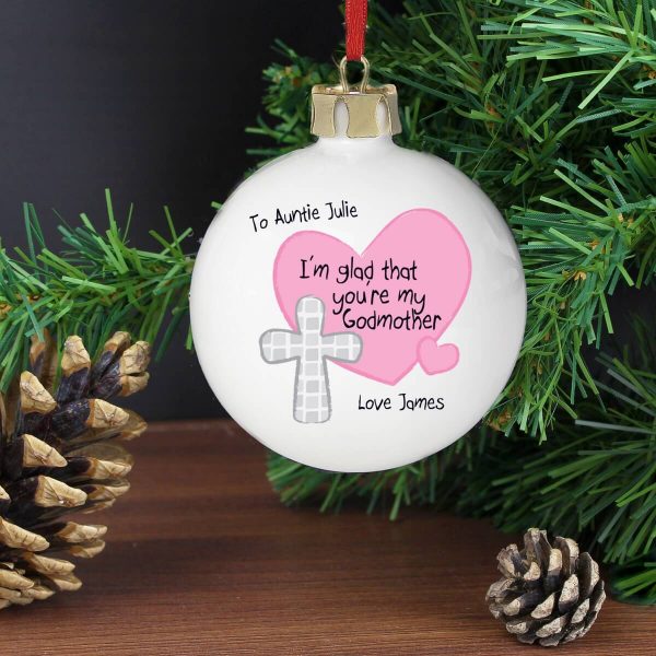 Personalised Godmother Bauble Pink