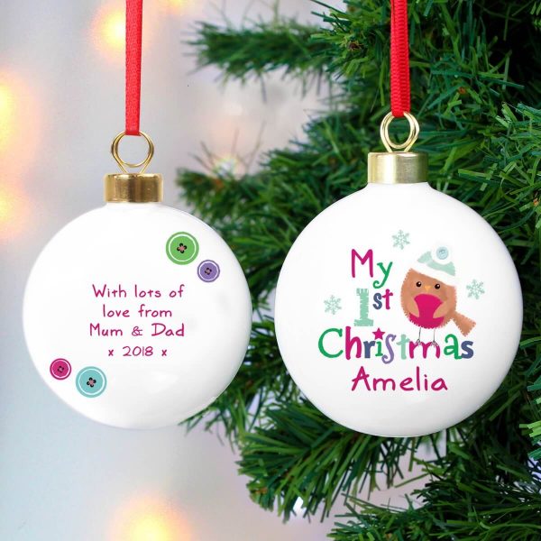 Personalised Felt Stitch Robin ‘My 1st Christmas’ Bauble