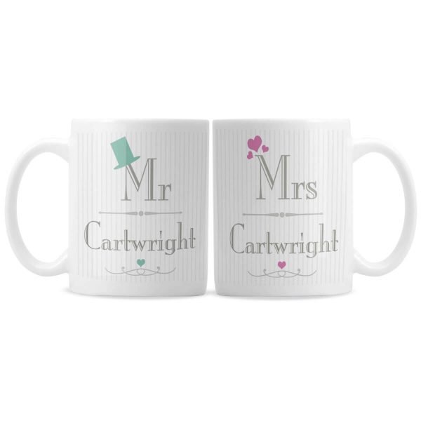 Personalised Decorative Wedding Mr & Mrs Mug Set
