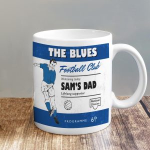 Personalised Vintage Football Blue and White Supporter’s Mug