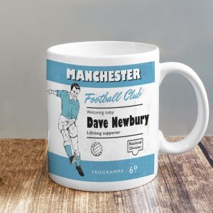 Personalised Vintage Football Sky Blue and White Supporters Mug