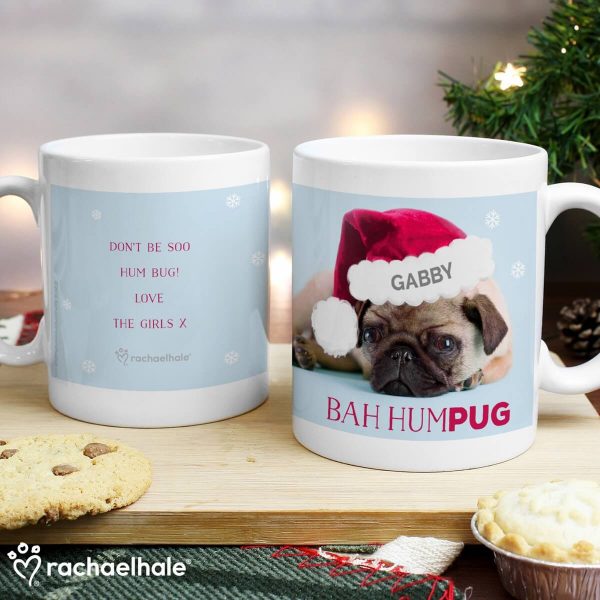 Personalised Rachael Hale Christmas Bah Hum Pug Mug
