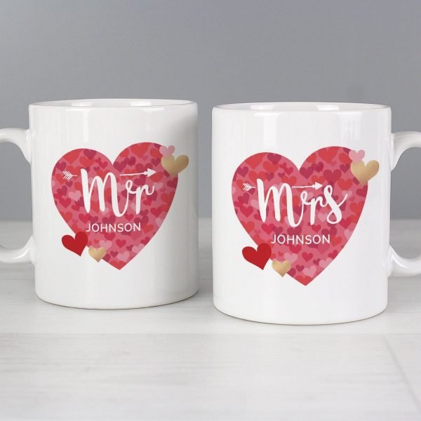 Personalised Mr and Mrs Valentine’s Day Confetti Hearts Mug Set