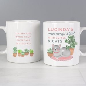 Personalised “”Mornings Start with Cats and”” Mug