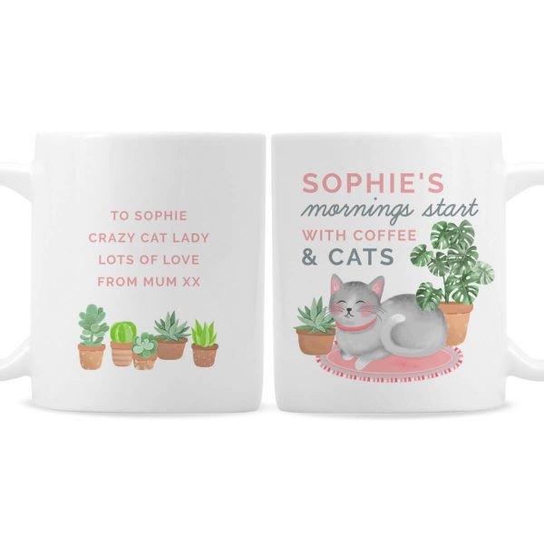 Personalised “”Mornings Start with Cats and”” Mug