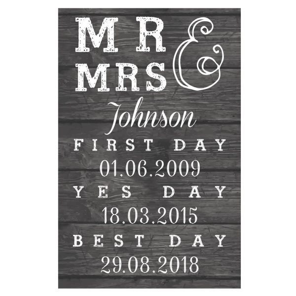 Personalised Mr & Mrs, First Day, Yes Day & Best Day Metal Sign
