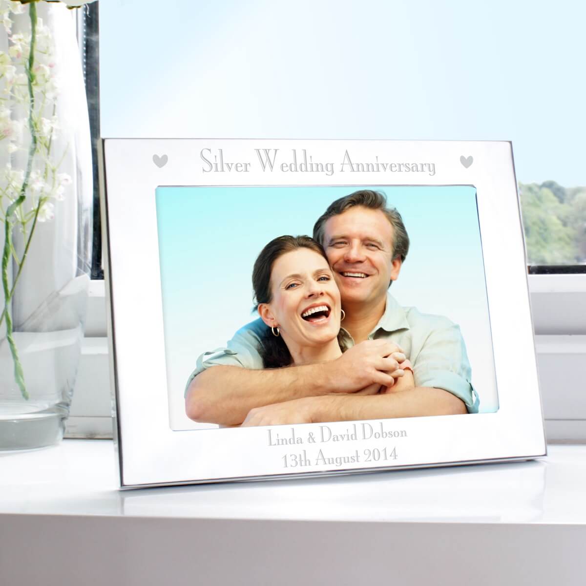 Personalised Silver Anniversary 7×5 Landscape Photo Frame