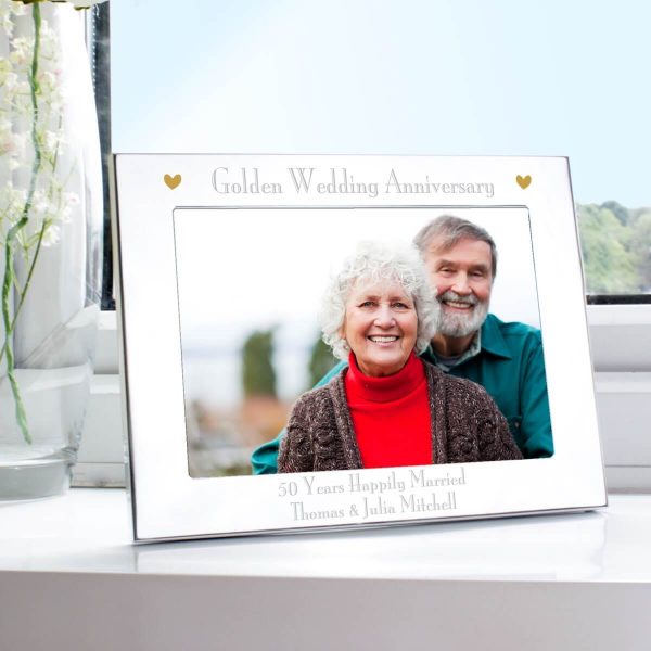 Personalised Silver 7×5 Golden Anniversary Landscape Photo Frame