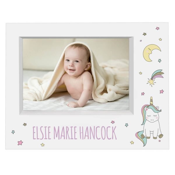 Personalised Baby Unicorn 7×5 Landscape Box Photo Frame
