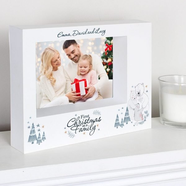 Personalised Polar Bear ‘1st Christmas As A Family’ 7×5 Box Photo Frame