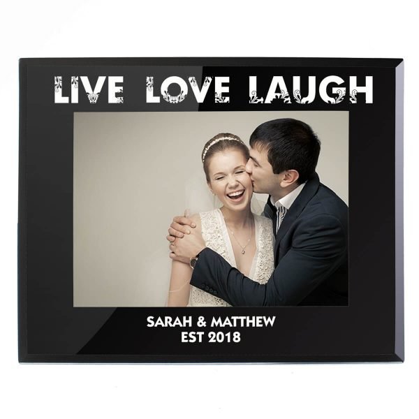 Personalised Live Love Laugh Black Glass 7×5 Photo Frame